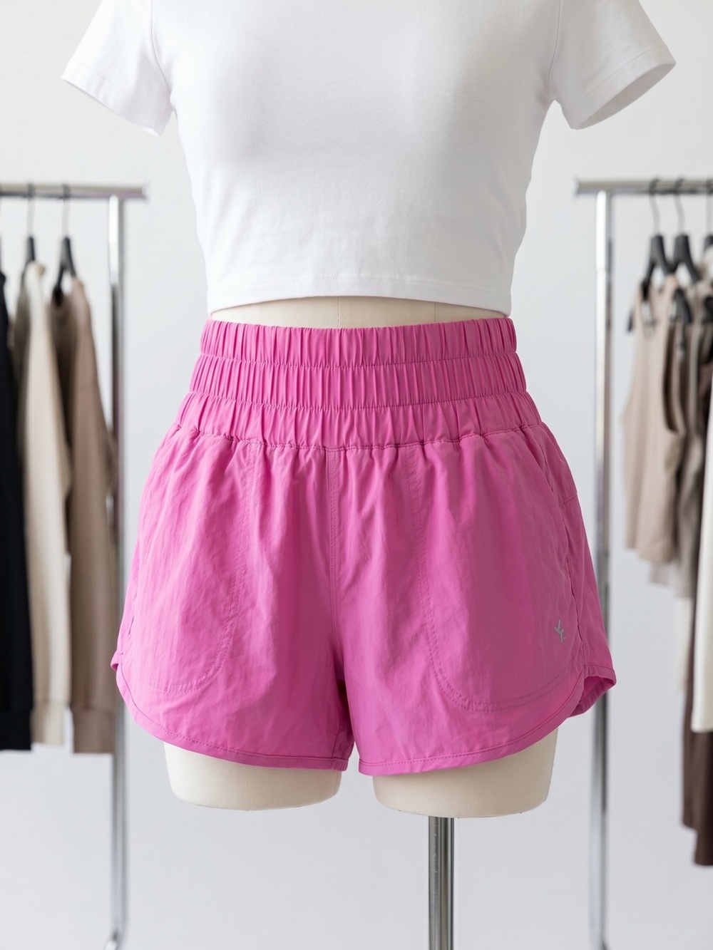 Women’s Pink Elastic-Waist Active Shorts